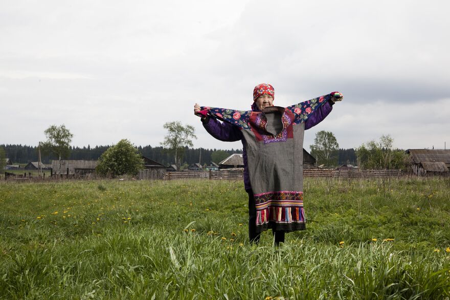 Mari people in the Ural region wearing traditional costumnes